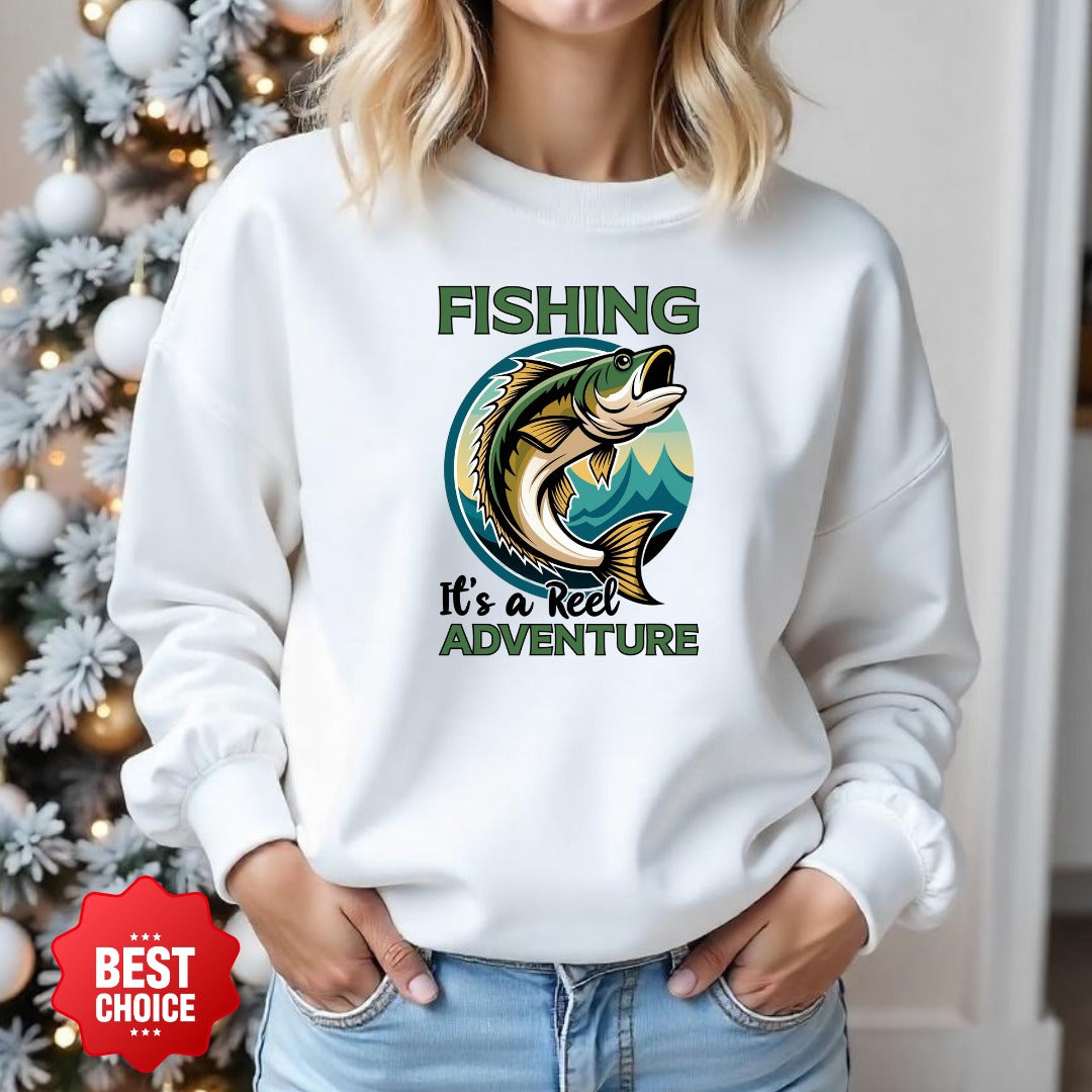 Fishing: It's a Reel Adventure Crewneck Sweatshirt, Outdoor Angler Pullover, Fisherman Gift, Retro Ocean Fishing Apparel, Fishing Crewneck
