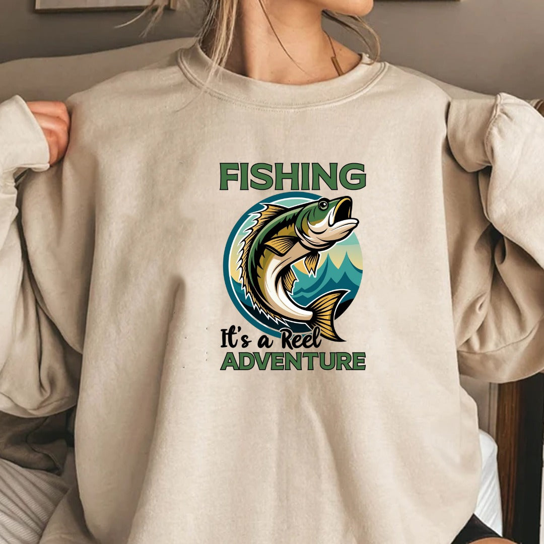 Fishing: It's a Reel Adventure Crewneck Sweatshirt, Outdoor Angler Pullover, Fisherman Gift, Retro Ocean Fishing Apparel, Fishing Crewneck