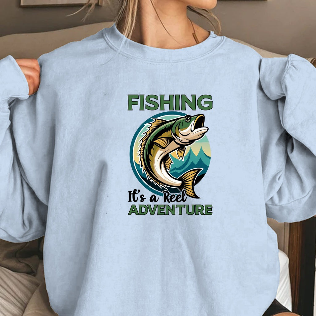 Fishing: It's a Reel Adventure Crewneck Sweatshirt, Outdoor Angler Pullover, Fisherman Gift, Retro Ocean Fishing Apparel, Fishing Crewneck
