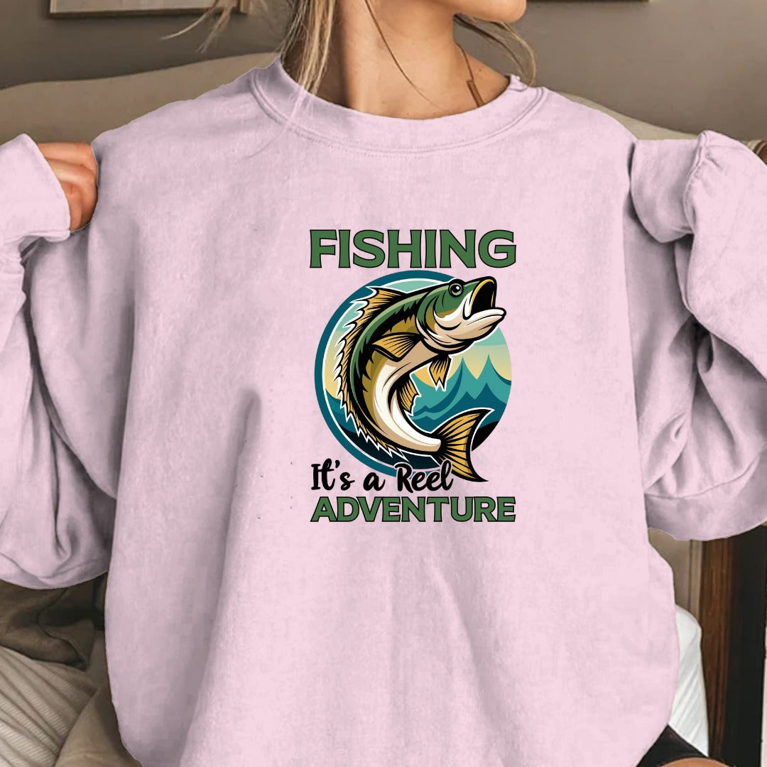 Fishing: It's a Reel Adventure Crewneck Sweatshirt, Outdoor Angler Pullover, Fisherman Gift, Retro Ocean Fishing Apparel, Fishing Crewneck