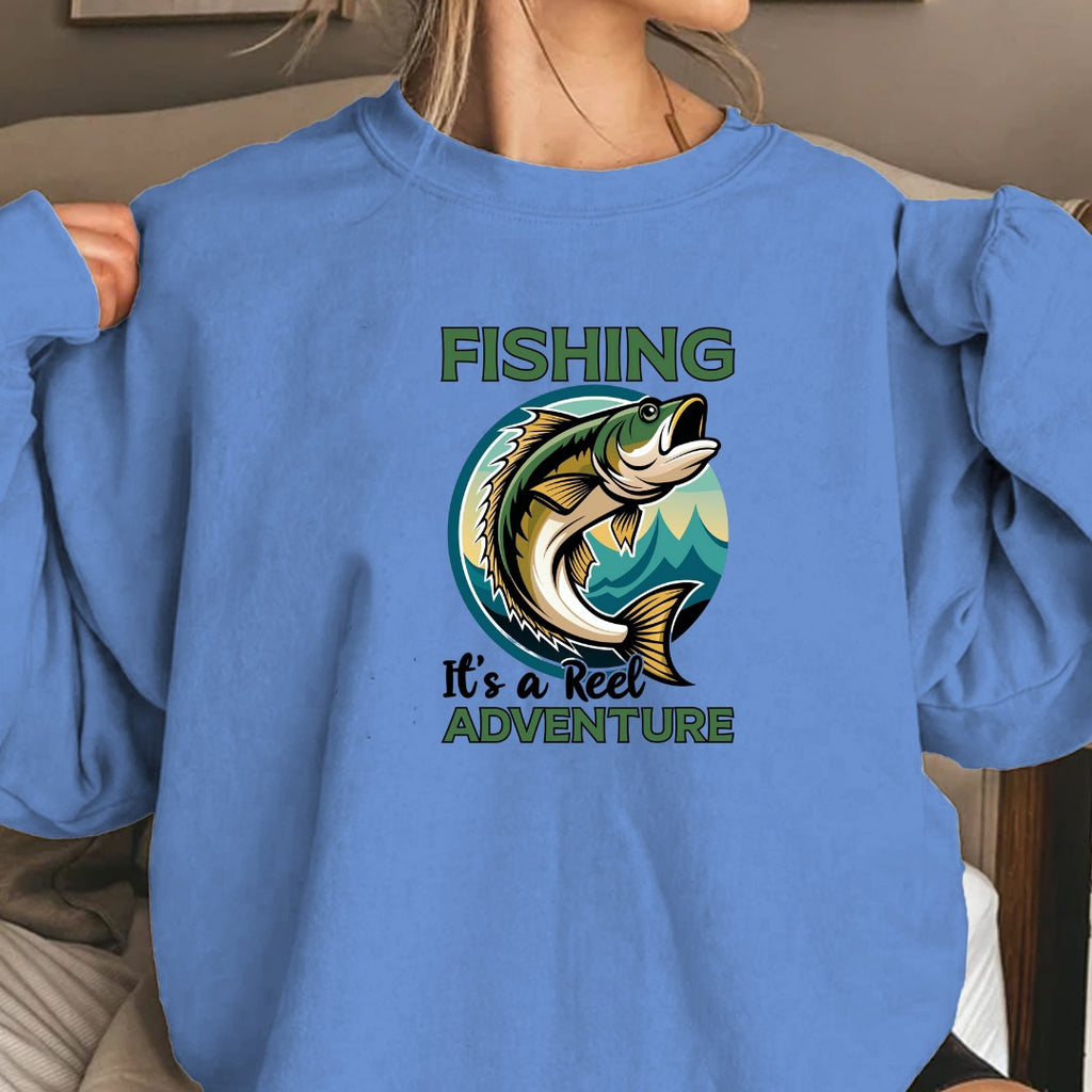 Fishing: It's a Reel Adventure Crewneck Sweatshirt, Outdoor Angler Pullover, Fisherman Gift, Retro Ocean Fishing Apparel, Fishing Crewneck