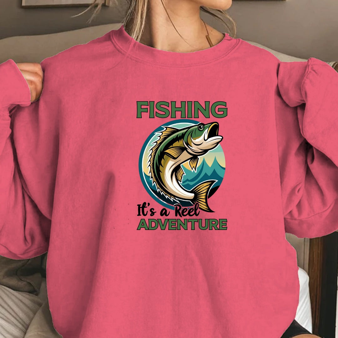Fishing: It's a Reel Adventure Crewneck Sweatshirt, Outdoor Angler Pullover, Fisherman Gift, Retro Ocean Fishing Apparel, Fishing Crewneck