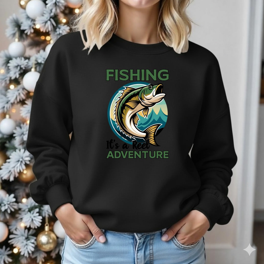Fishing: It's a Reel Adventure Crewneck Sweatshirt, Outdoor Angler Pullover, Fisherman Gift, Retro Ocean Fishing Apparel, Fishing Crewneck