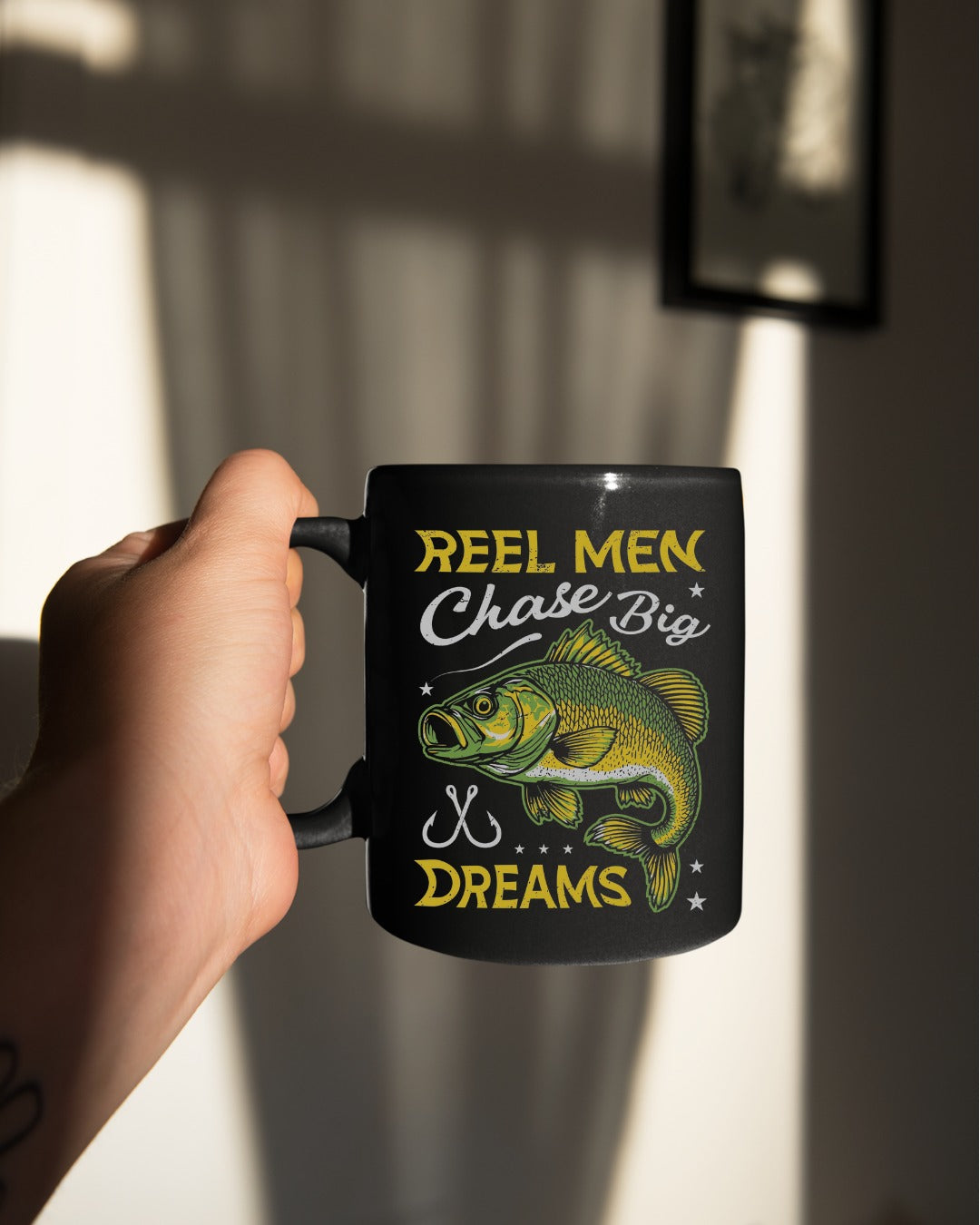 Reel Men Chase Big Dreams Fishing Sweatshirt, Bass Graphic Crewneck, Fisherman Gift, Retro Angler Apparel, Outdoor Bass Fishing Pullover