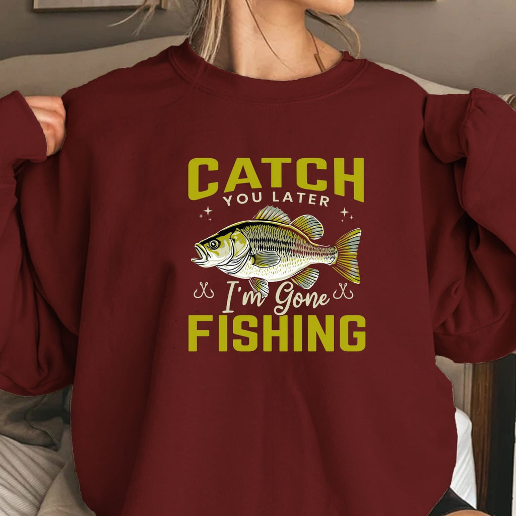 Catch You Later Fishing Crewneck Sweatshirt, Bass Graphic Pullover, Fisherman Gift, Retro Angler Apparel, Outdoor Bass Fishing Crewneck