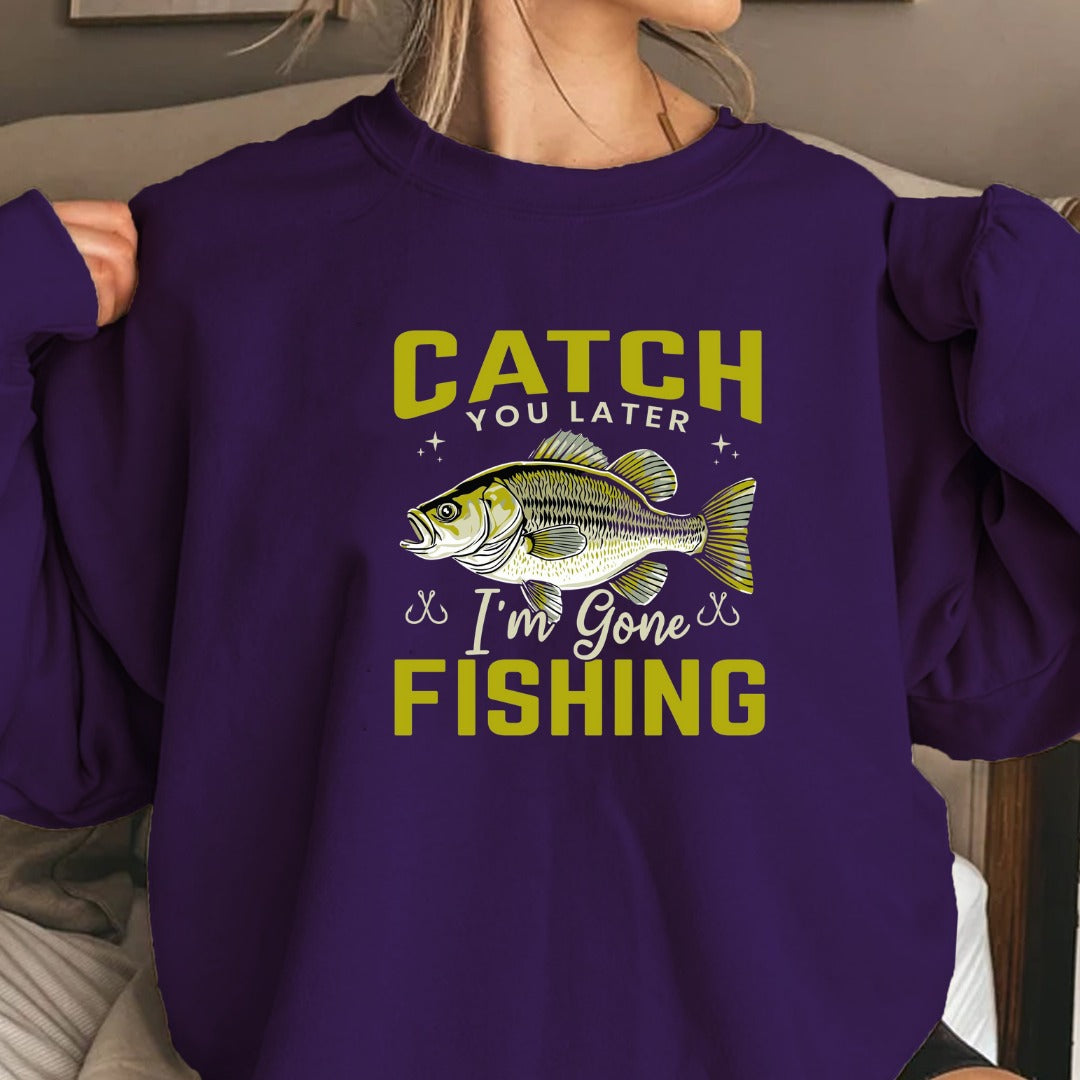 Catch You Later Fishing Crewneck Sweatshirt, Bass Graphic Pullover, Fisherman Gift, Retro Angler Apparel, Outdoor Bass Fishing Crewneck