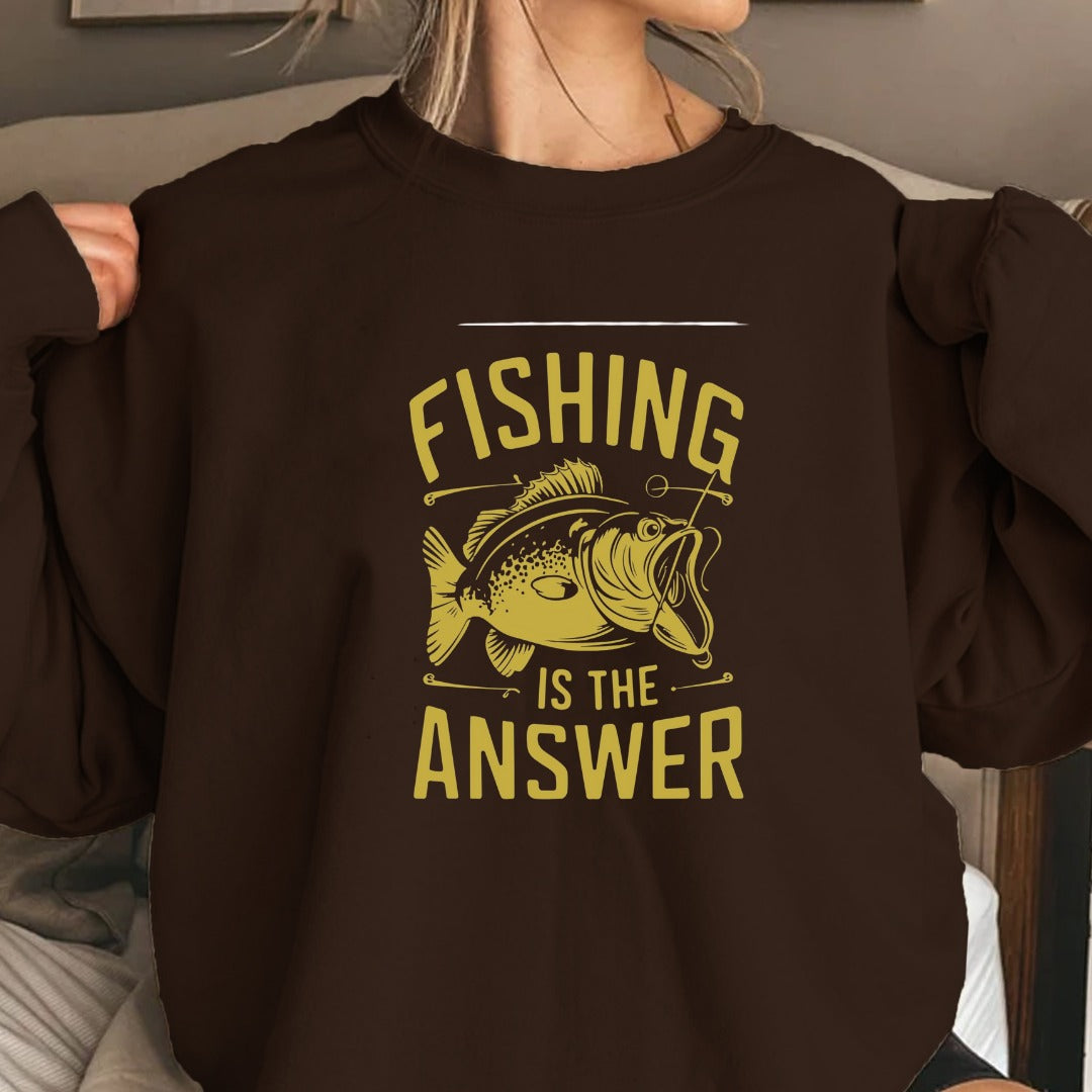 Fishing Is The Answer Sweatshirt, Bass Angler Crewneck, Fisherman & Outdoors Lover Gift, Retro Fishing Pullover, Outdoor Angler Apparel