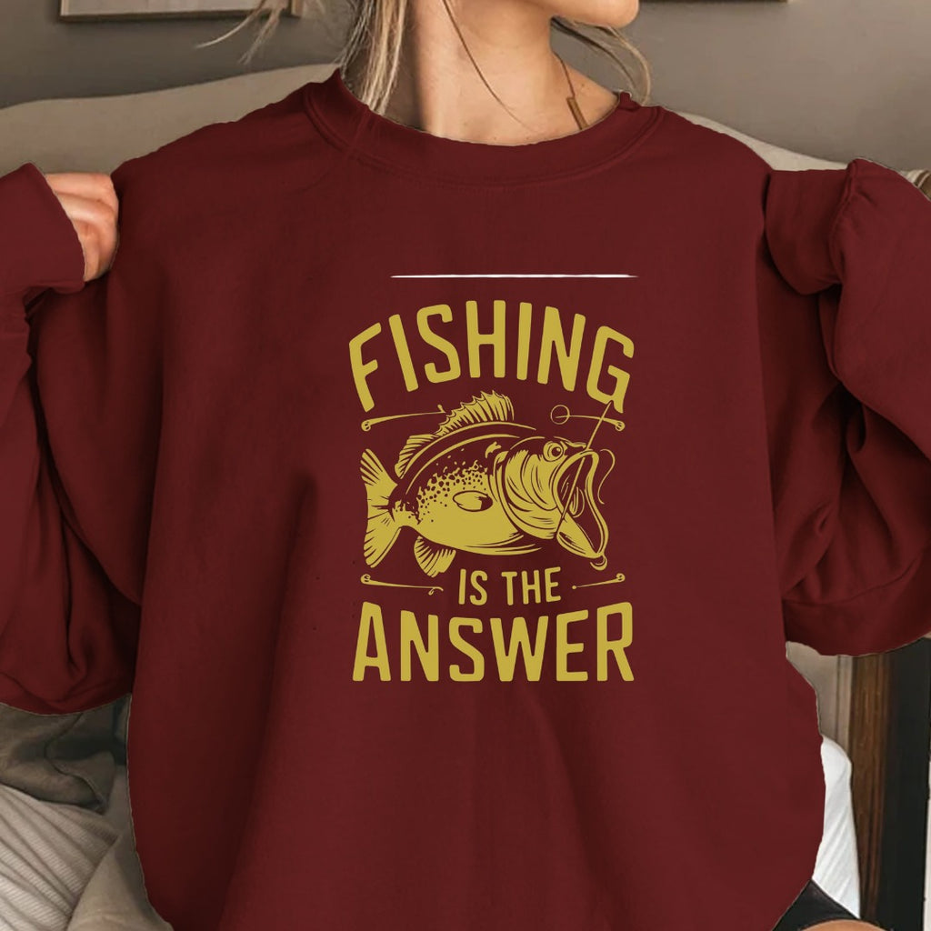 Fishing Is The Answer Sweatshirt, Bass Angler Crewneck, Fisherman & Outdoors Lover Gift, Retro Fishing Pullover, Outdoor Angler Apparel