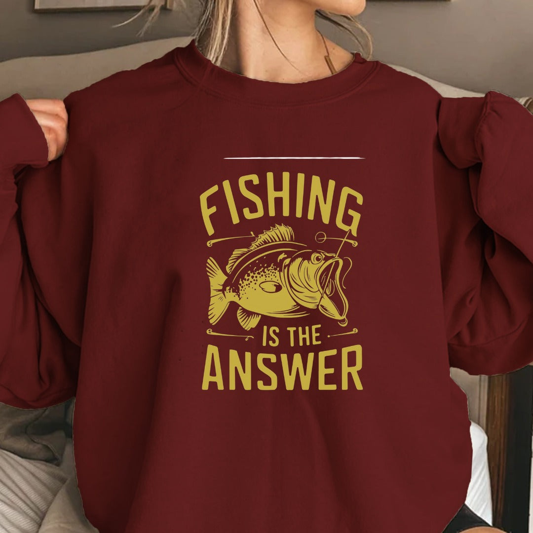 Fishing Is The Answer Sweatshirt, Bass Angler Crewneck, Fisherman & Outdoors Lover Gift, Retro Fishing Pullover, Outdoor Angler Apparel