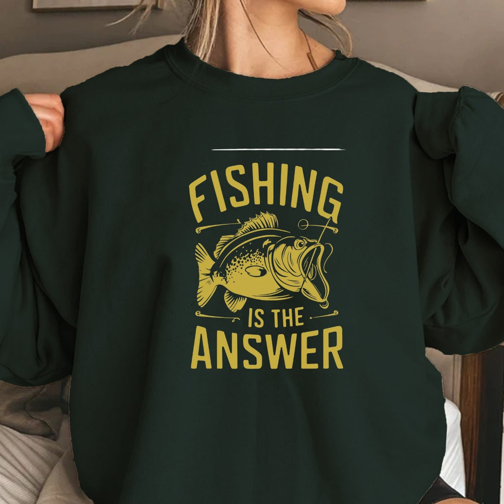 Fishing Is The Answer Sweatshirt, Bass Angler Crewneck, Fisherman & Outdoors Lover Gift, Retro Fishing Pullover, Outdoor Angler Apparel