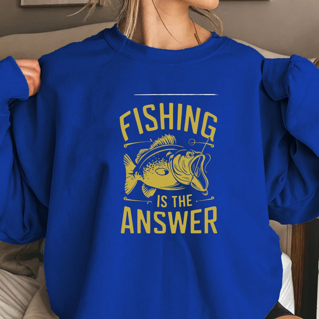 Fishing Is The Answer Sweatshirt, Bass Angler Crewneck, Fisherman & Outdoors Lover Gift, Retro Fishing Pullover, Outdoor Angler Apparel
