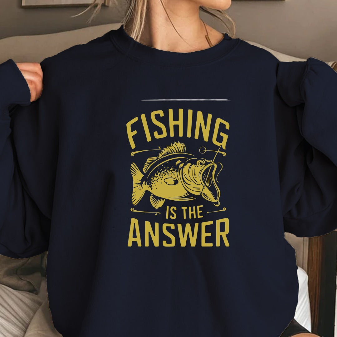Fishing Is The Answer Sweatshirt, Bass Angler Crewneck, Fisherman & Outdoors Lover Gift, Retro Fishing Pullover, Outdoor Angler Apparel