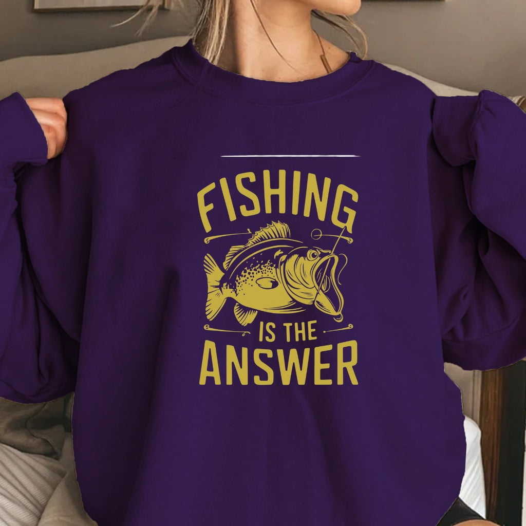Fishing Is The Answer Sweatshirt, Bass Angler Crewneck, Fisherman & Outdoors Lover Gift, Retro Fishing Pullover, Outdoor Angler Apparel