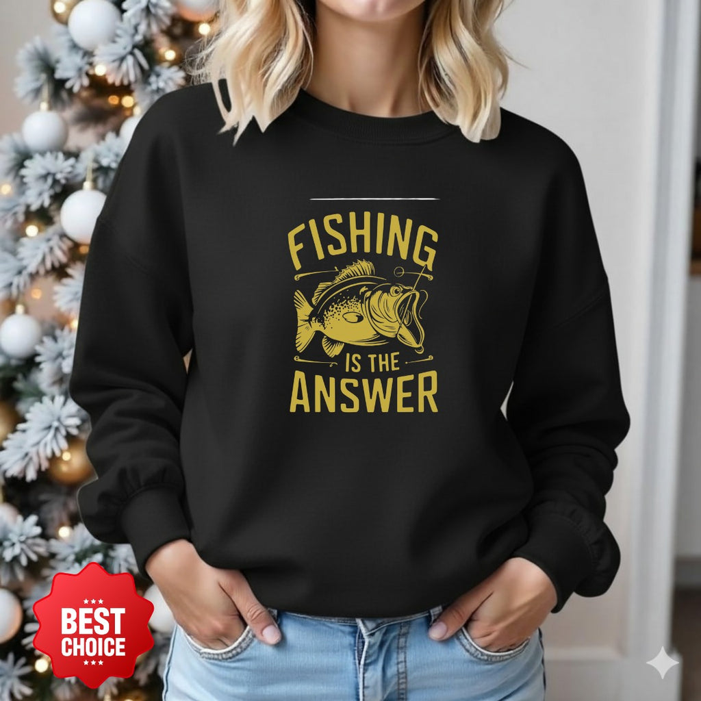Fishing Is The Answer Sweatshirt, Bass Angler Crewneck, Fisherman & Outdoors Lover Gift, Retro Fishing Pullover, Outdoor Angler Apparel