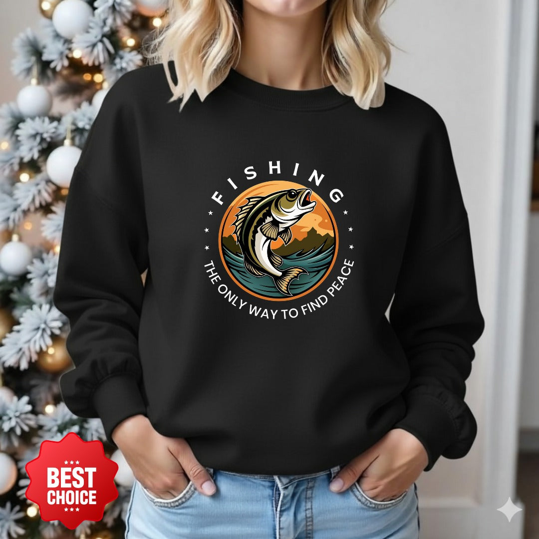 Leaping Fish Sunset Fishing Crewneck Sweatshirt, Graphic Pullover, Fisherman Gift, Retro Ocean Angler Apparel, Outdoor Fishing Crewneck