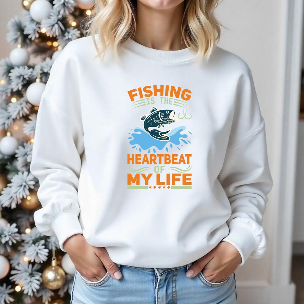 Fishing Is the Heartbeat of My Life Sweatshirt, Crewneck Pullover, Fisherman Gift, Retro Angler Apparel, Outdoor Ocean Fishing Crewneck