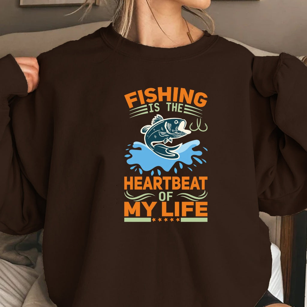 Fishing Is the Heartbeat of My Life Sweatshirt, Crewneck Pullover, Fisherman Gift, Retro Angler Apparel, Outdoor Ocean Fishing Crewneck