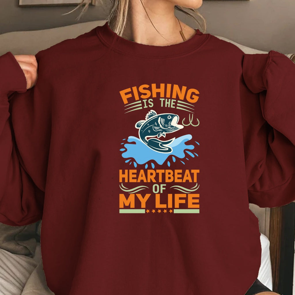 Fishing Is the Heartbeat of My Life Sweatshirt, Crewneck Pullover, Fisherman Gift, Retro Angler Apparel, Outdoor Ocean Fishing Crewneck