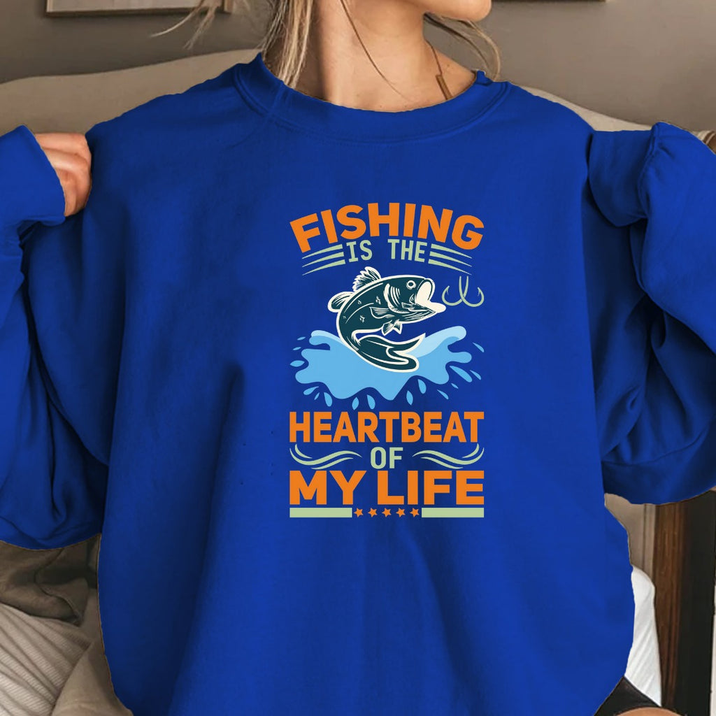 Fishing Is the Heartbeat of My Life Sweatshirt, Crewneck Pullover, Fisherman Gift, Retro Angler Apparel, Outdoor Ocean Fishing Crewneck