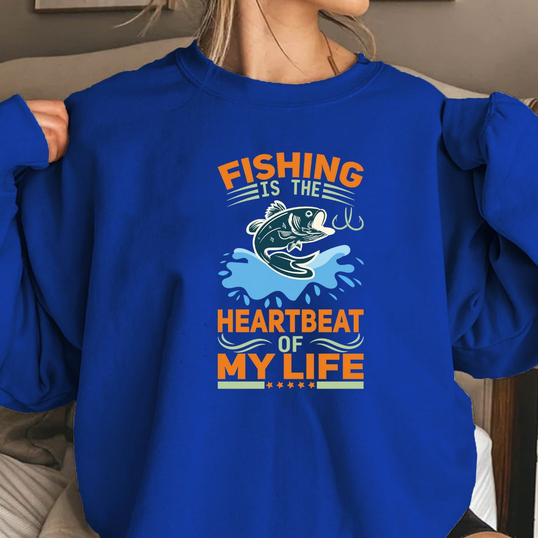 Fishing Is the Heartbeat of My Life Sweatshirt, Crewneck Pullover, Fisherman Gift, Retro Angler Apparel, Outdoor Ocean Fishing Crewneck