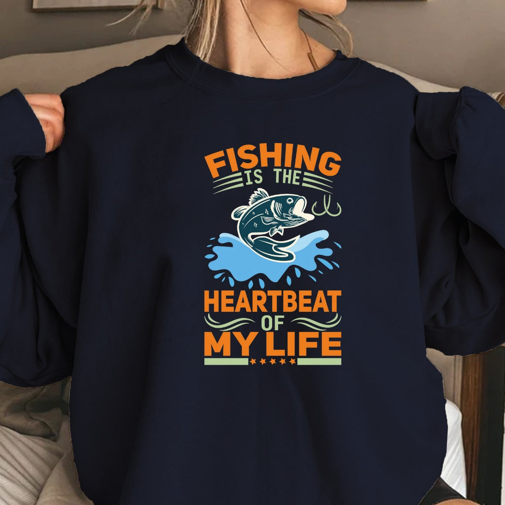 Fishing Is the Heartbeat of My Life Sweatshirt, Crewneck Pullover, Fisherman Gift, Retro Angler Apparel, Outdoor Ocean Fishing Crewneck
