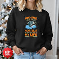 Fishing Is the Heartbeat of My Life Sweatshirt, Crewneck Pullover, Fisherman Gift, Retro Angler Apparel, Outdoor Ocean Fishing Crewneck