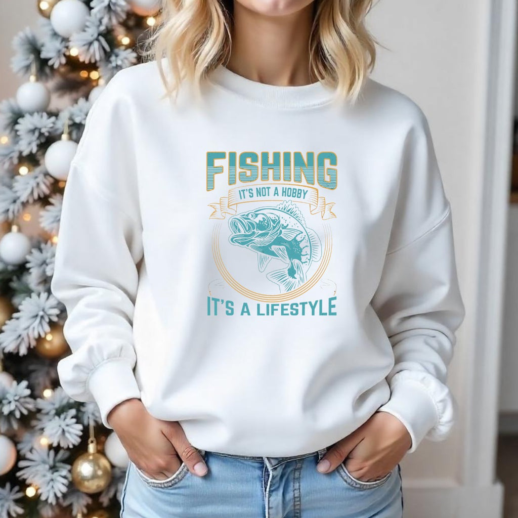 Fishing It's Not a Hobby It's a Lifestyle Crewneck Sweatshirt, Graphic Pullover, Fisherman Gift, Retro Angler Apparel, Outdoor Fishing Crewneck