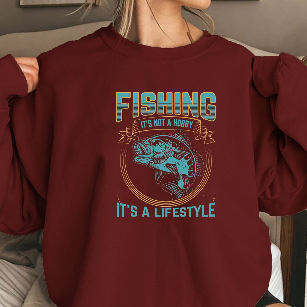 Fishing It's Not a Hobby It's a Lifestyle Crewneck Sweatshirt, Graphic Pullover, Fisherman Gift, Retro Angler Apparel, Outdoor Fishing Crewneck
