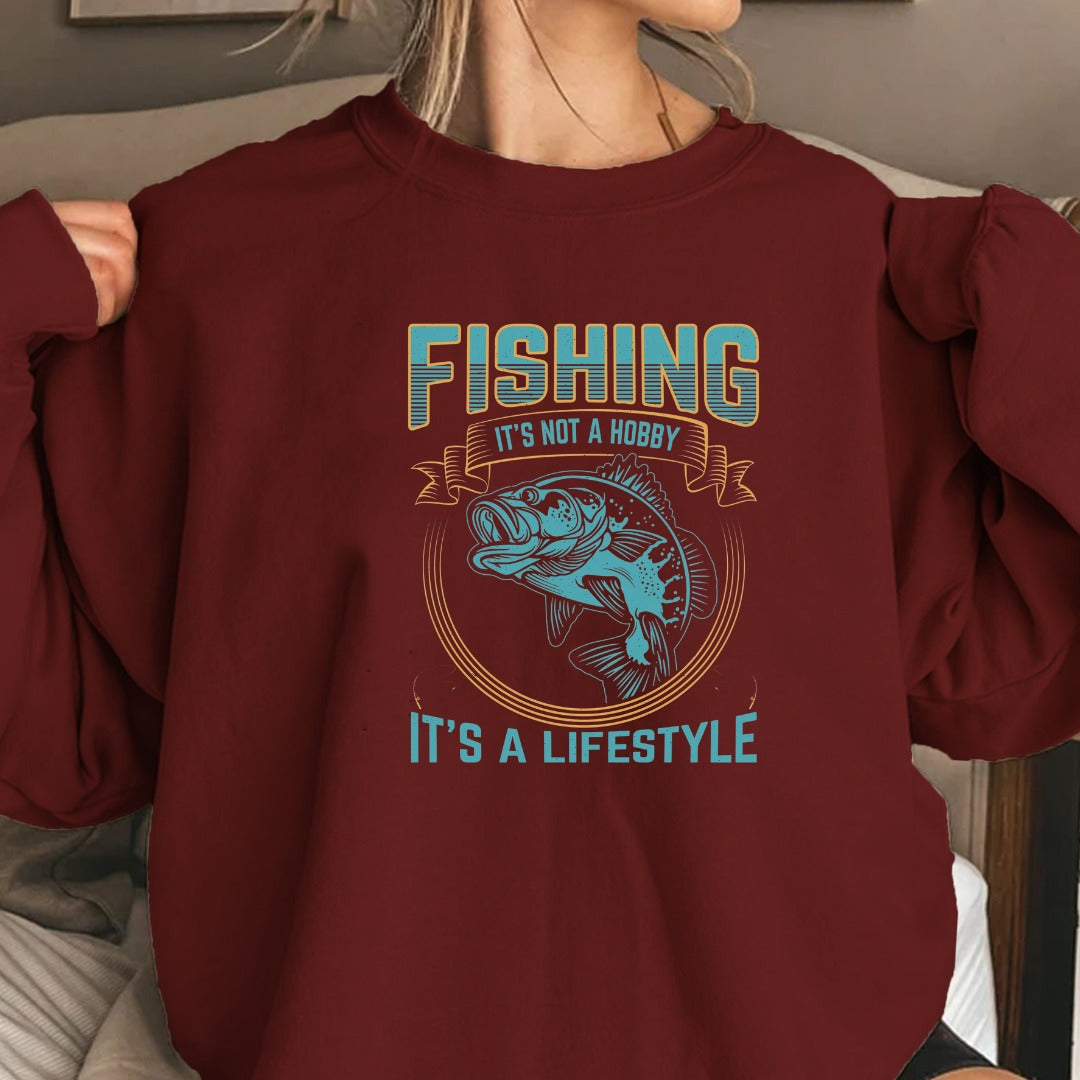 Fishing It's Not a Hobby It's a Lifestyle Crewneck Sweatshirt, Graphic Pullover, Fisherman Gift, Retro Angler Apparel, Outdoor Fishing Crewneck