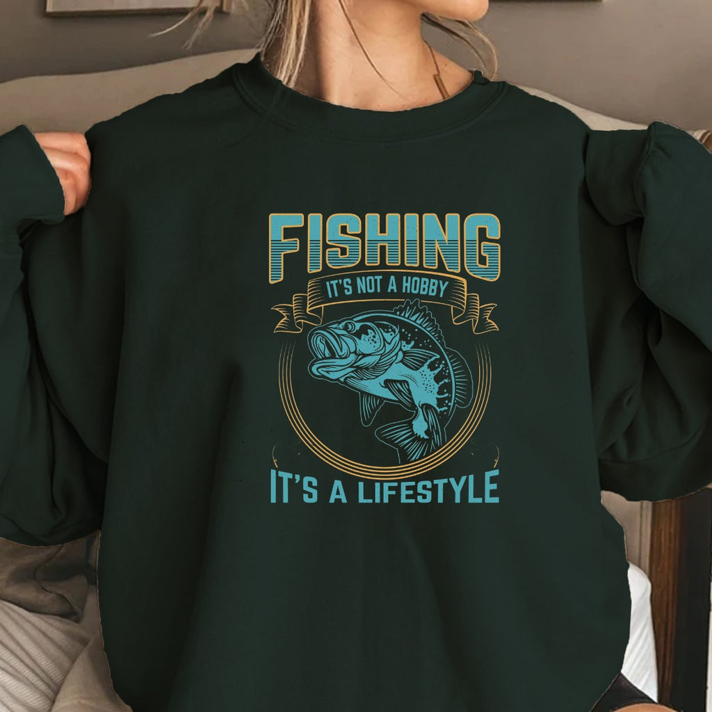 Fishing It's Not a Hobby It's a Lifestyle Crewneck Sweatshirt, Graphic Pullover, Fisherman Gift, Retro Angler Apparel, Outdoor Fishing Crewneck