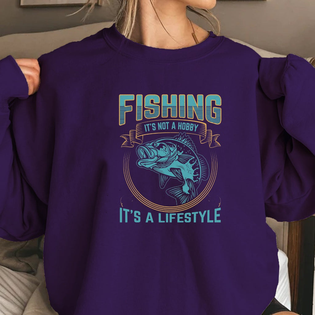 Fishing It's Not a Hobby It's a Lifestyle Crewneck Sweatshirt, Graphic Pullover, Fisherman Gift, Retro Angler Apparel, Outdoor Fishing Crewneck