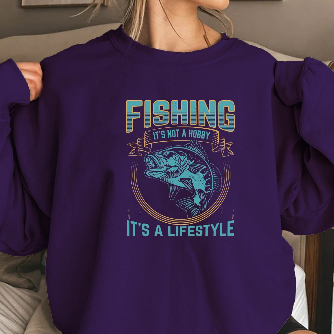 Fishing It's Not a Hobby It's a Lifestyle Crewneck Sweatshirt, Graphic Pullover, Fisherman Gift, Retro Angler Apparel, Outdoor Fishing Crewneck