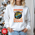 Fishing Makes Me Happy Sweatshirt, Retro Bass Graphic Crewneck, Fisherman Gift, Outdoor Angler Pullover, Retro Ocean Fishing Apparel
