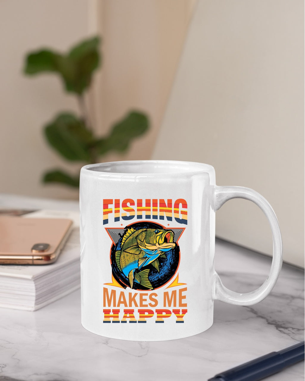 Fishing Makes Me Happy Sweatshirt, Retro Bass Graphic Crewneck, Fisherman Gift, Outdoor Angler Pullover, Retro Ocean Fishing Apparel