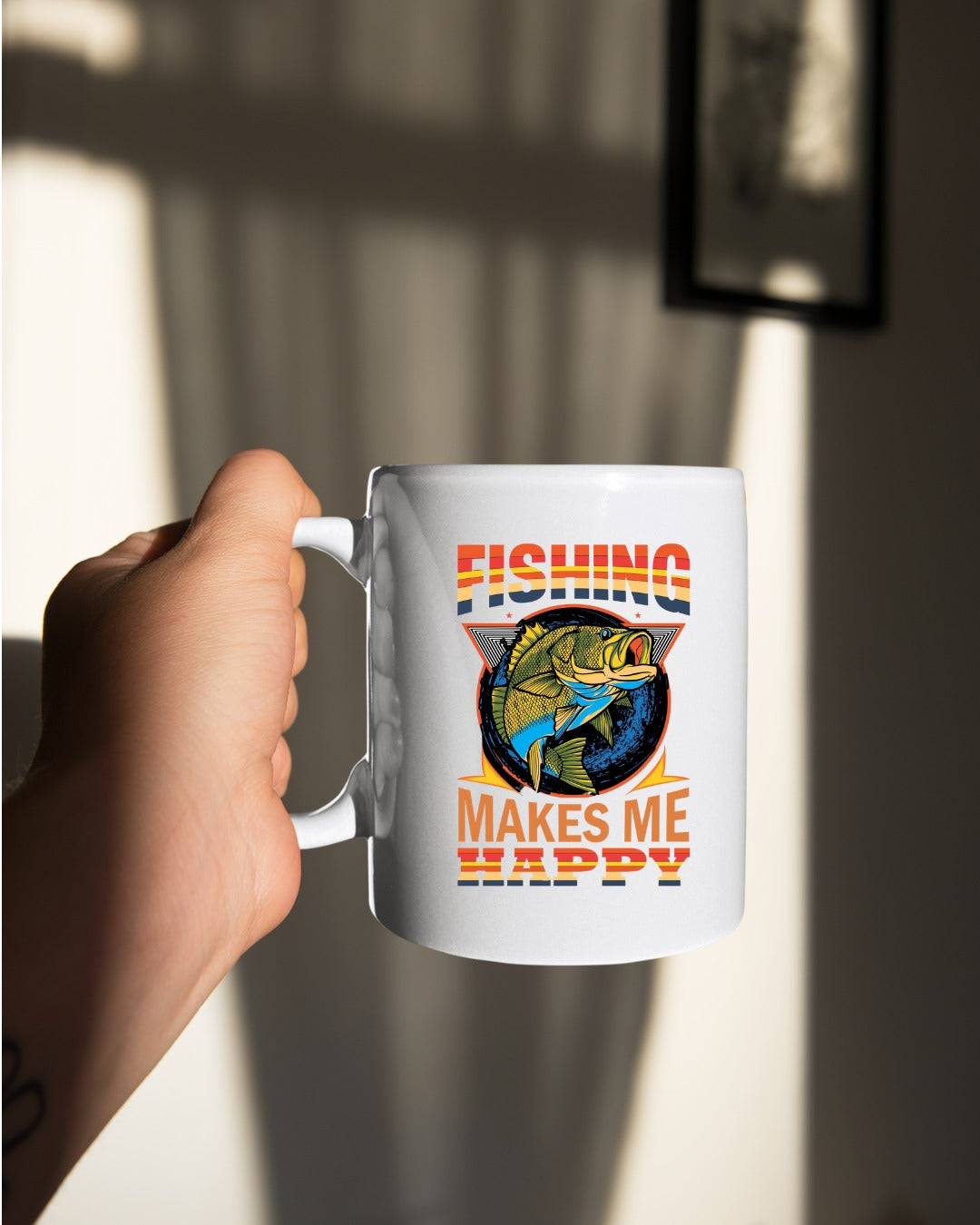 Fishing Makes Me Happy Sweatshirt, Retro Bass Graphic Crewneck, Fisherman Gift, Outdoor Angler Pullover, Retro Ocean Fishing Apparel