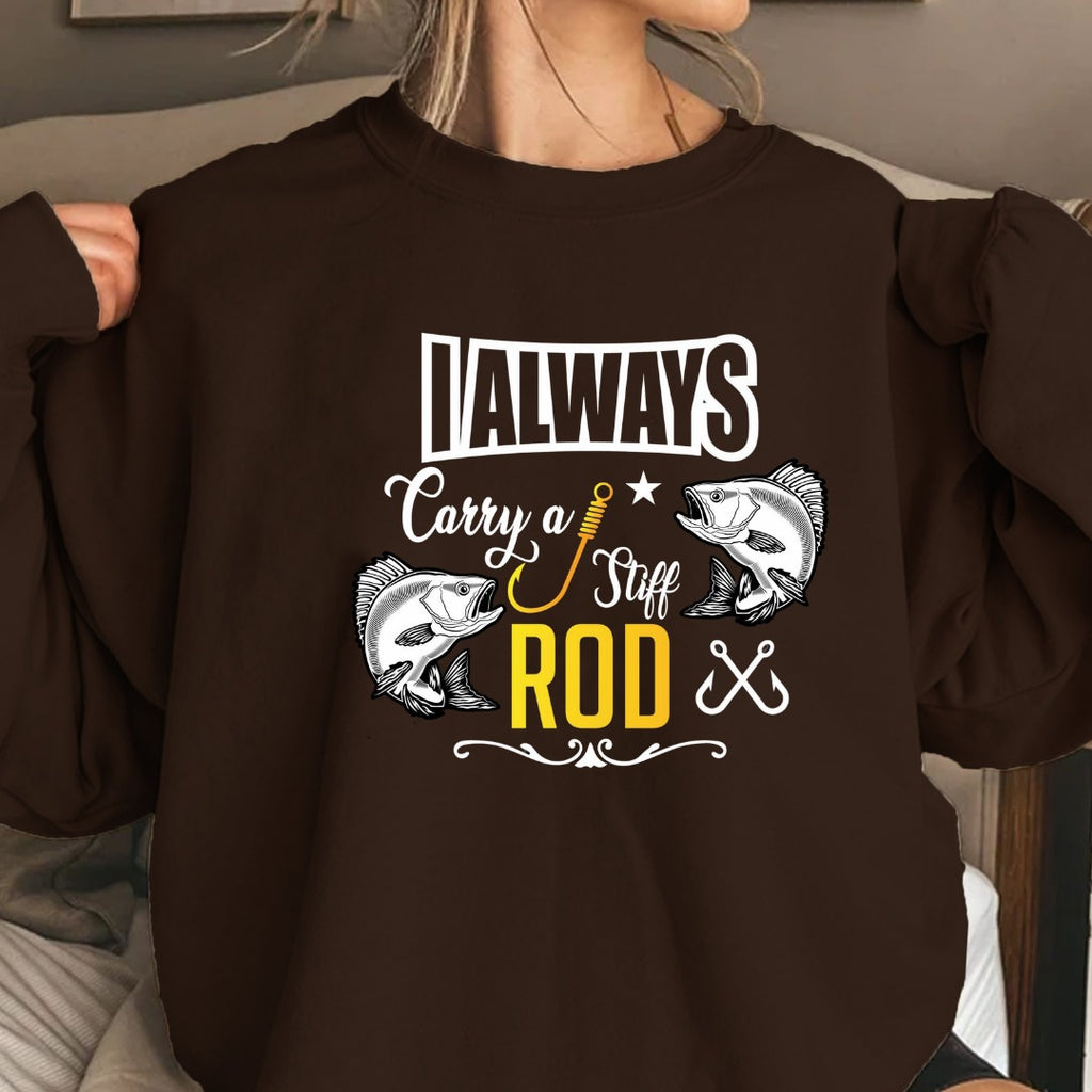 Fishing Rod Crewneck Sweatshirt, Rod Graphic with Bass Illustration, Fisherman Gift, Retro Angler Pullover, Outdoor Bass Fishing Apparel