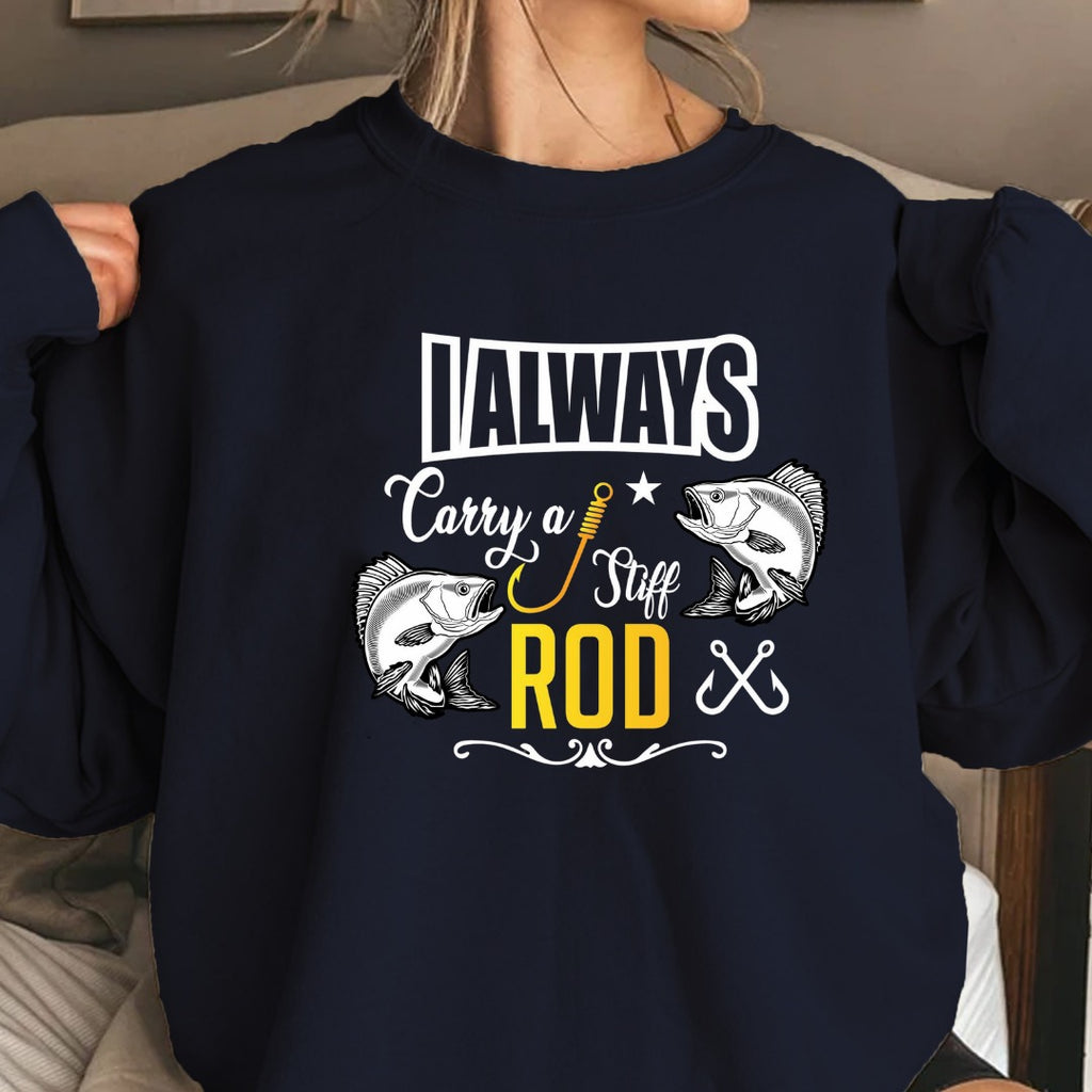 Fishing Rod Crewneck Sweatshirt, Rod Graphic with Bass Illustration, Fisherman Gift, Retro Angler Pullover, Outdoor Bass Fishing Apparel