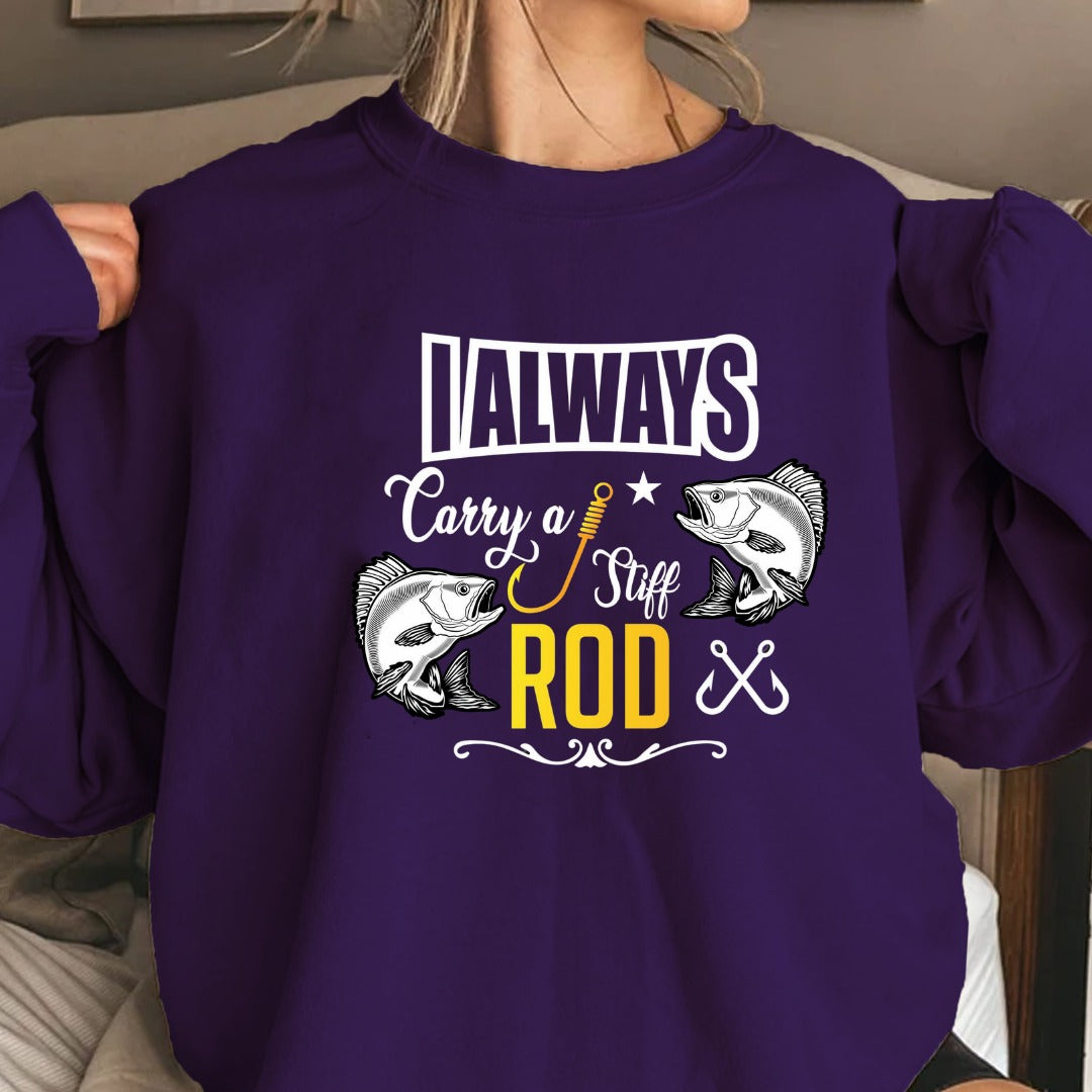 Fishing Rod Crewneck Sweatshirt, Rod Graphic with Bass Illustration, Fisherman Gift, Retro Angler Pullover, Outdoor Bass Fishing Apparel