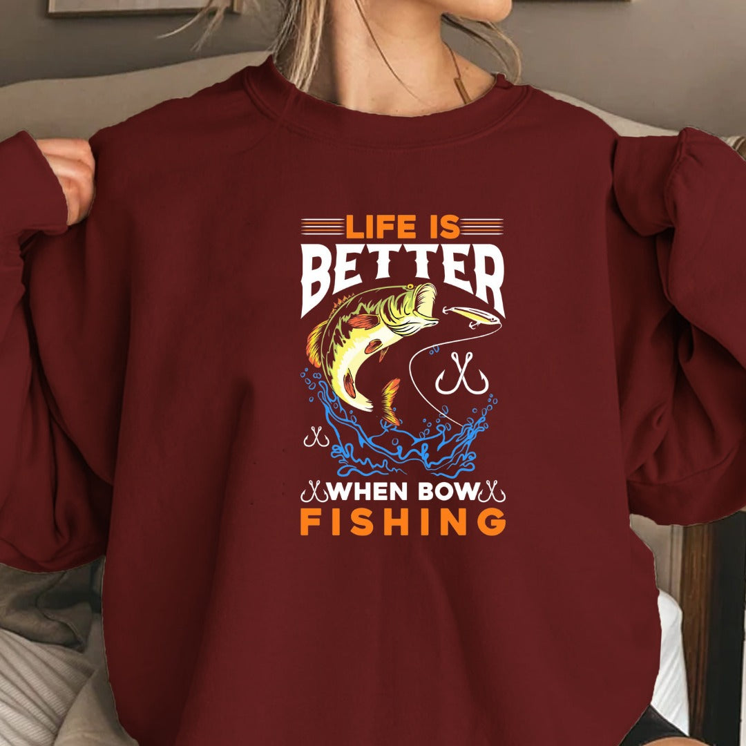 Life Is Fishing Crewneck Sweatshirt, Fishing Life Graphic Pullover, Fisherman Gift, Retro Angler Apparel, Outdoor Ocean Fishing Crewneck