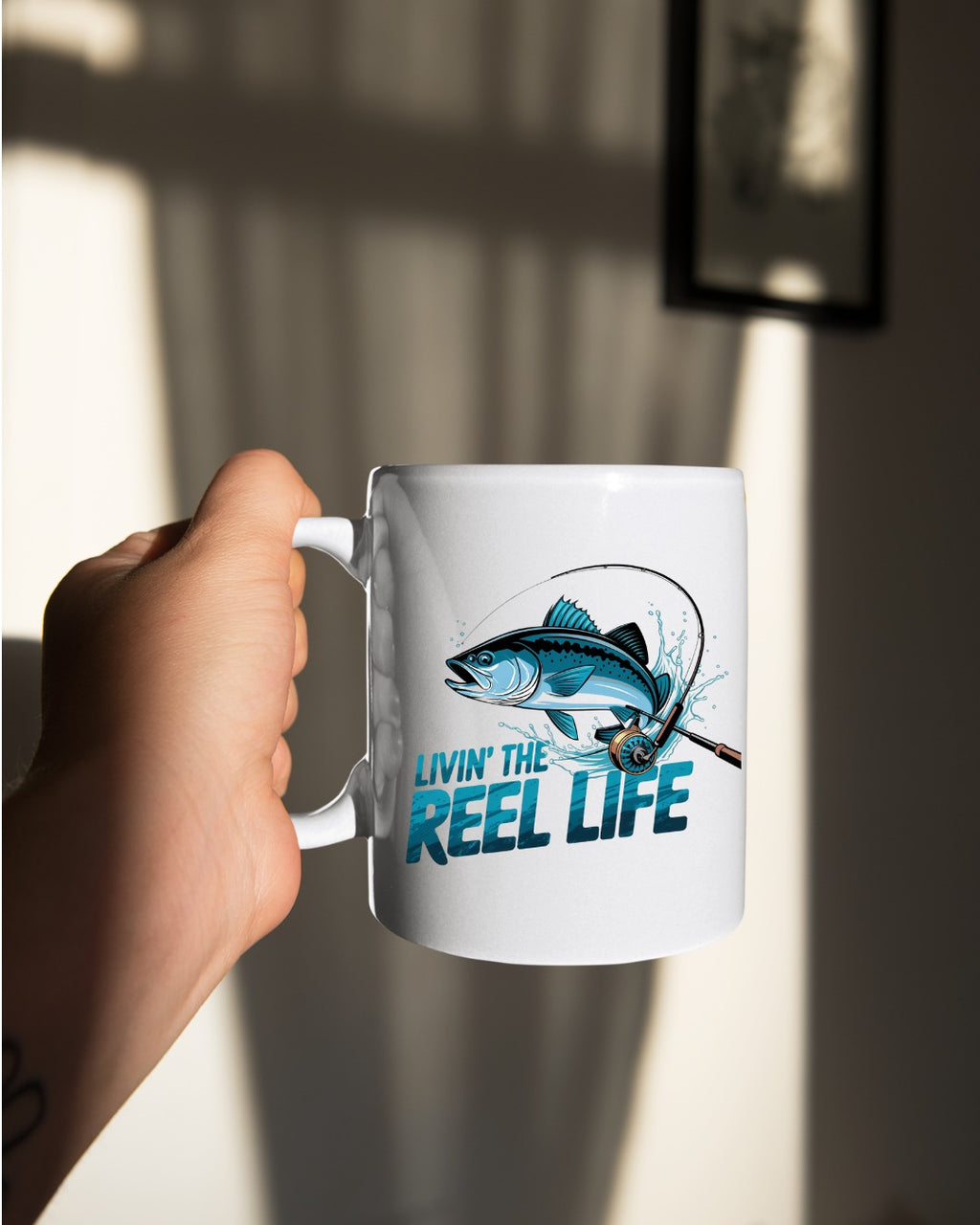 Livin' the Reel Life Fishing Crewneck Sweatshirt, Graphic Pullover for Anglers, Fisherman Gift, Retro Ocean Angler Apparel, Outdoor Fishing Crewneck