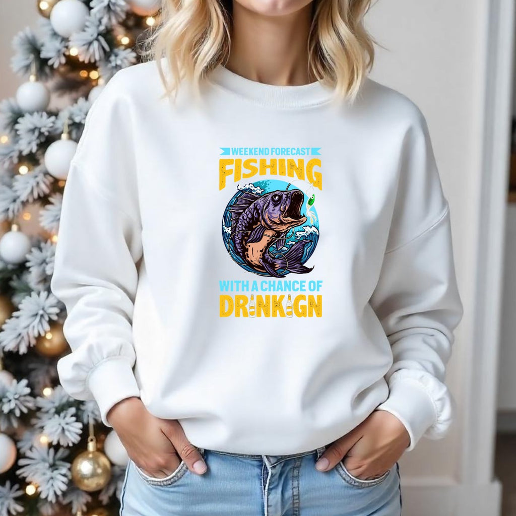 Fishing With A Chance Of Drunk'n Sweatshirt, Graphic Crewneck Pullover, Fisherman Gift, Retro Angler Apparel, Outdoor Fishing Crewneck