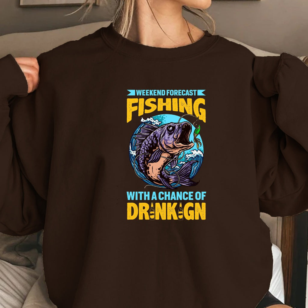 Fishing With A Chance Of Drunk'n Sweatshirt, Graphic Crewneck Pullover, Fisherman Gift, Retro Angler Apparel, Outdoor Fishing Crewneck