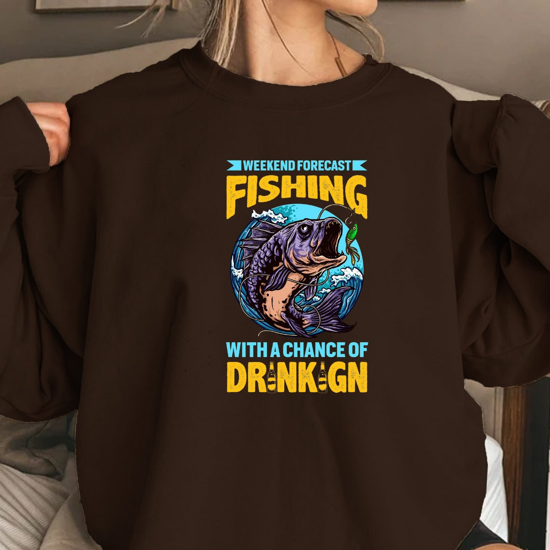 Fishing With A Chance Of Drunk'n Sweatshirt, Graphic Crewneck Pullover, Fisherman Gift, Retro Angler Apparel, Outdoor Fishing Crewneck