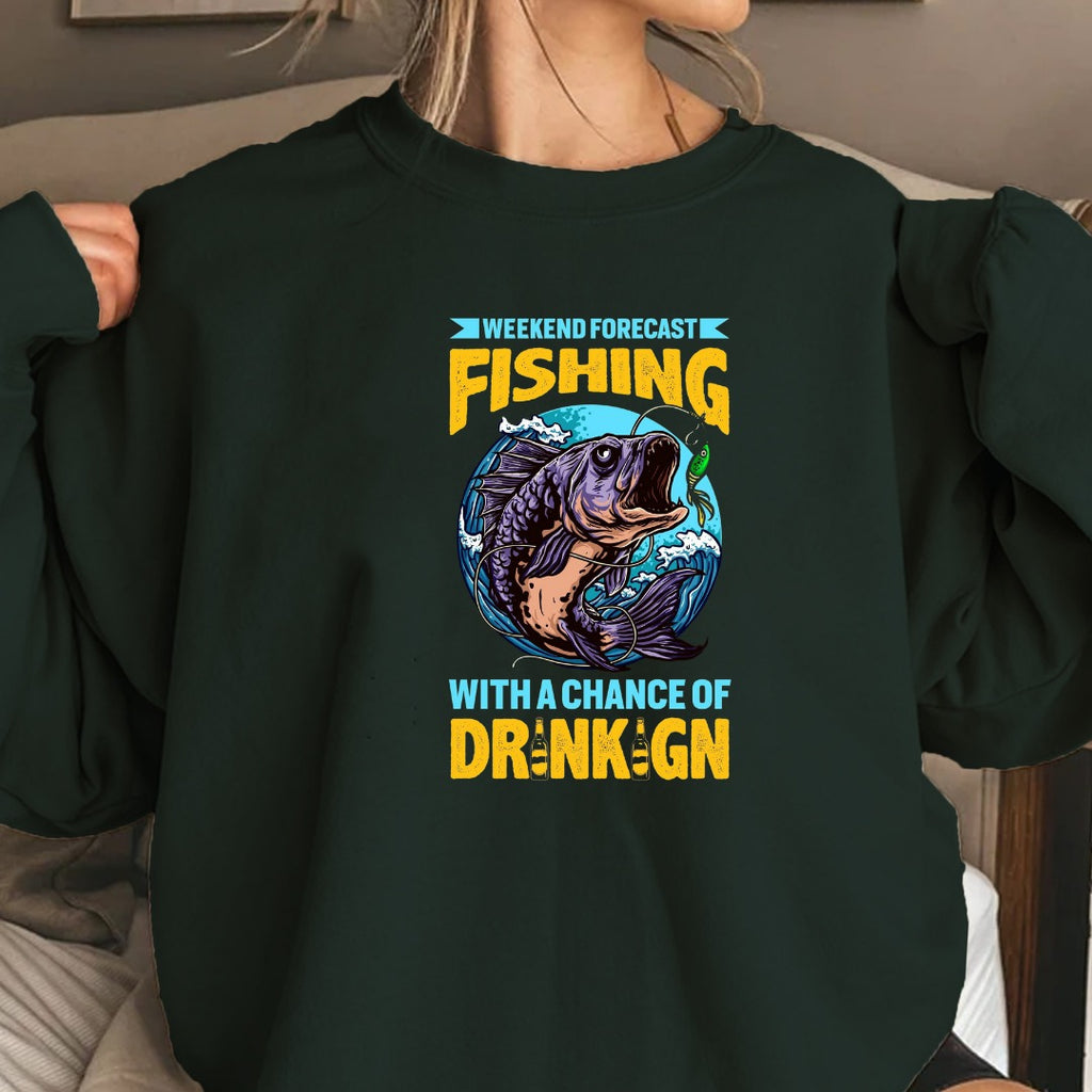 Fishing With A Chance Of Drunk'n Sweatshirt, Graphic Crewneck Pullover, Fisherman Gift, Retro Angler Apparel, Outdoor Fishing Crewneck