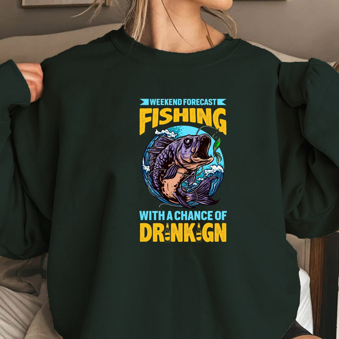 Fishing With A Chance Of Drunk'n Sweatshirt, Graphic Crewneck Pullover, Fisherman Gift, Retro Angler Apparel, Outdoor Fishing Crewneck