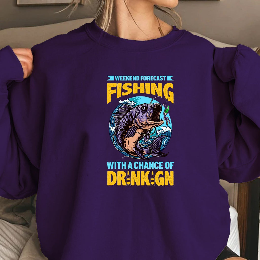 Fishing With A Chance Of Drunk'n Sweatshirt, Graphic Crewneck Pullover, Fisherman Gift, Retro Angler Apparel, Outdoor Fishing Crewneck